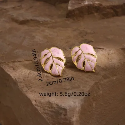 Women Fashion Casual Oil Hollow Maple Leaf Stainless Steel Earrings