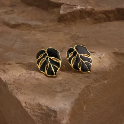 Women Fashion Casual Oil Hollow Maple Leaf Stainless Steel Earrings
