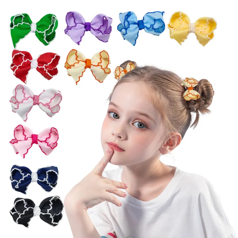 Kids Girls Hook Edge Three-Dimensional Ribbon Bow Thread Hairpin