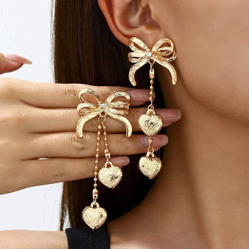 Women Fashion Bowknot Love Tassel Earrings