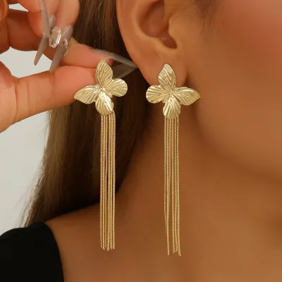 Women Fashion Exaggerated Floral Butterfly Tassel Earrings