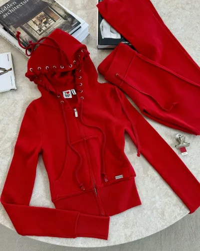 Women's Sexy Contrast Stitching Hoodie And Slim-Fit Pants Two-Piece Set