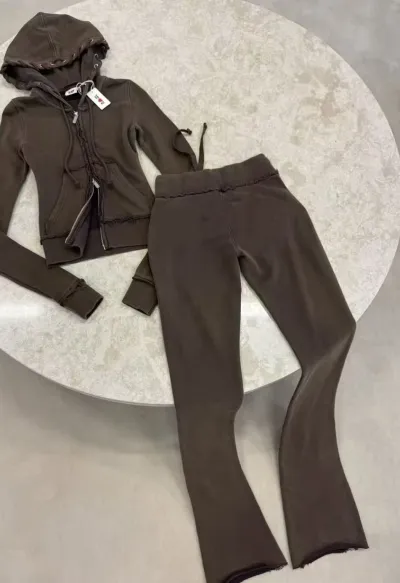 Women's Sexy Contrast Stitching Hoodie And Slim-Fit Pants Two-Piece Set