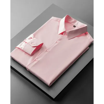 Men Fashion Casual Solid Color Business Mercerized Cotton Lapel Long-Sleeve Slim Dress Shirts