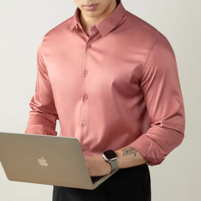 Men Fashion Casual Solid Mercerized Cotton Stand Collar Long-Sleeve Dress Shirts