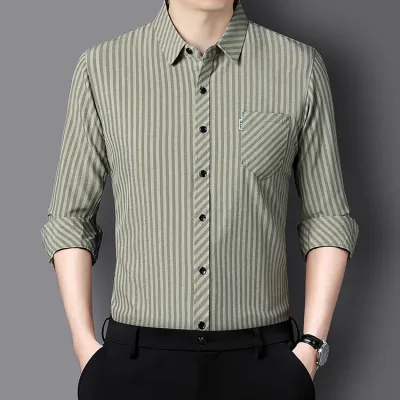 MenS Casual Stripe Lapel Long Sleeve Shirt