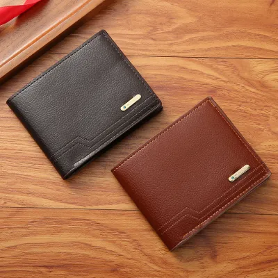 MenS Fashion Casual Solid Color Litchi Pattern Multi-Card Wallet
