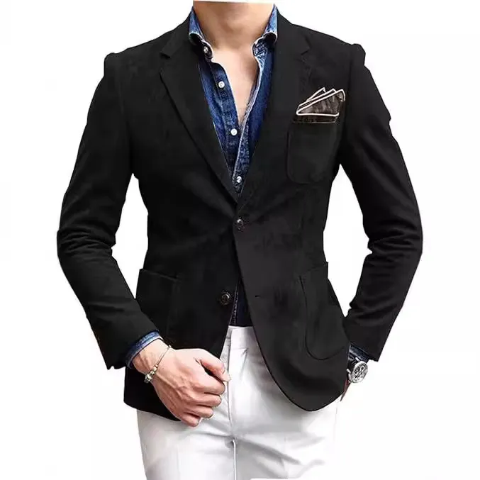 Men Fashion Casual Solid Color Lapel Long-Sleeve Suit Coat