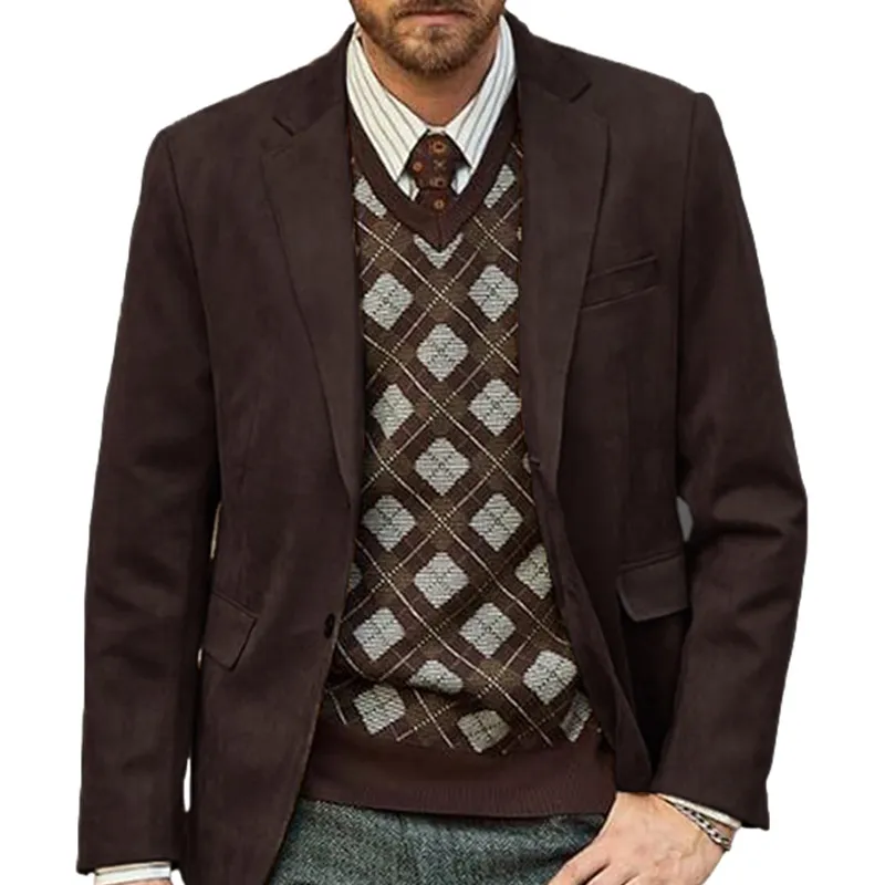 Men Fashion Casual Solid Color Lapel Long-Sleeve Slim Fit Suit Coat