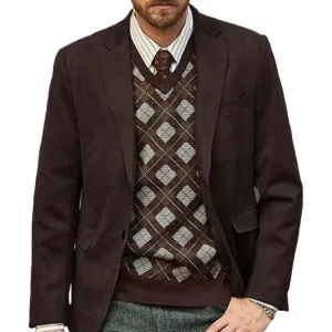 Men Fashion Casual Solid Color Lapel Long-Sleeve Slim Fit Suit Coat