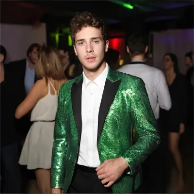 Men Fashion Casual Solid Sequin Lapel Long Sleeve Slim Fit Suit Coat