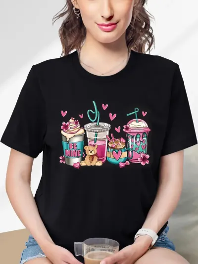 Women Fashion Casual Valentine'S Day Love Printed Short-Sleeve T-Shirt