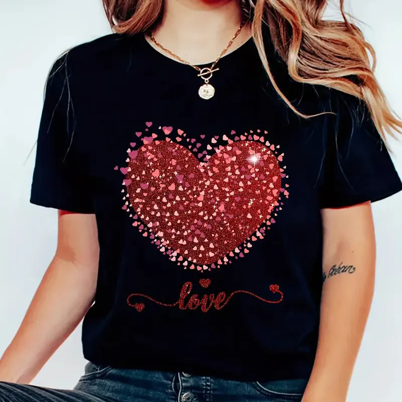 Women Fashion Casual Valentine'S Day Love Printed Short-Sleeve T-Shirt