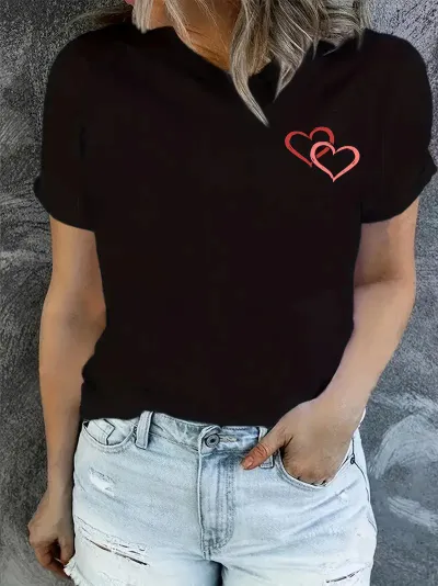Women Fashion Casual Valentine'S Day Love Printed Short-Sleeve T-Shirt