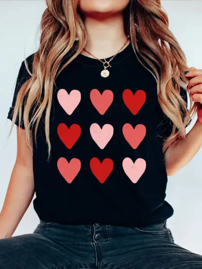 Women Fashion Casual Valentine'S Day Love Printed Short-Sleeve T-Shirt