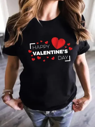 Women Fashion Casual Valentine'S Day Love Printed Short-Sleeve T-Shirt