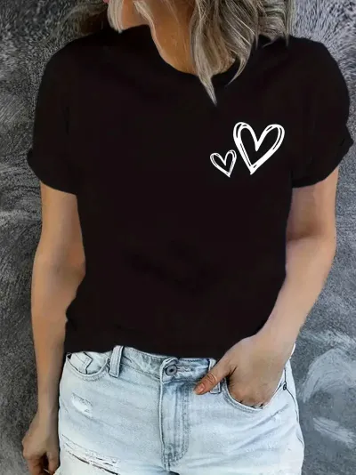 Women Fashion Casual Valentine'S Day Love Printed Short-Sleeve T-Shirt