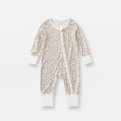 Kids Baby Boys Girls Bamboo Fiber Long-Sleeve Printed Jumpsuit Single-Breasted