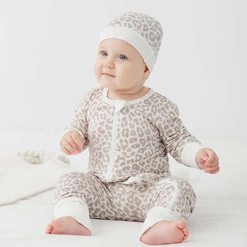 Kids Baby Boys Girls Bamboo Fiber Long-Sleeve Printed Jumpsuit Single-Breasted