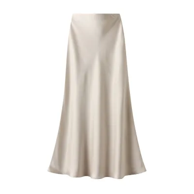 Women's Elegant Satin High Waist Fishtail Skirt - Solid Color Midi