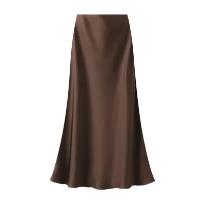 Women's Elegant Satin High Waist Fishtail Skirt - Solid Color Midi