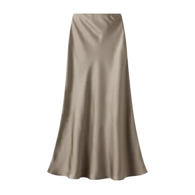 Women's Elegant Satin High Waist Fishtail Skirt - Solid Color Midi