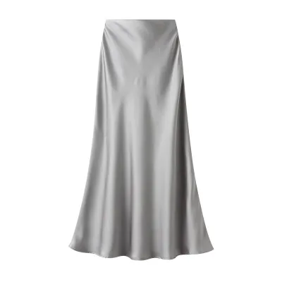 Women's Elegant Satin High Waist Fishtail Skirt - Solid Color Midi