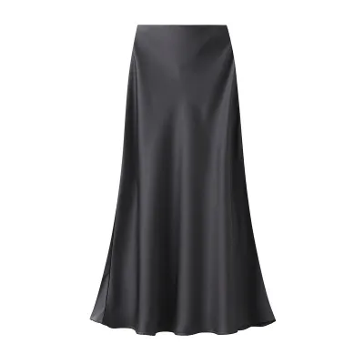 Women's Elegant Satin High Waist Fishtail Skirt - Solid Color Midi
