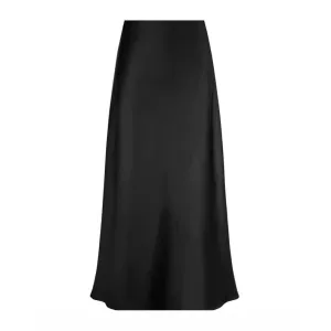 Women Fashion Elegant Solid Color Satin High Waist A-Line Skirt