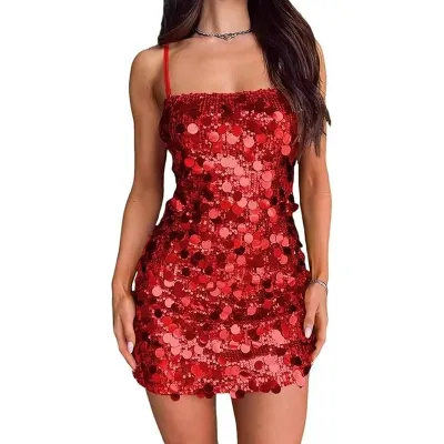 Women Fashion Sequin Sling Party Dress