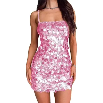 Women Fashion Sequin Sling Party Dress