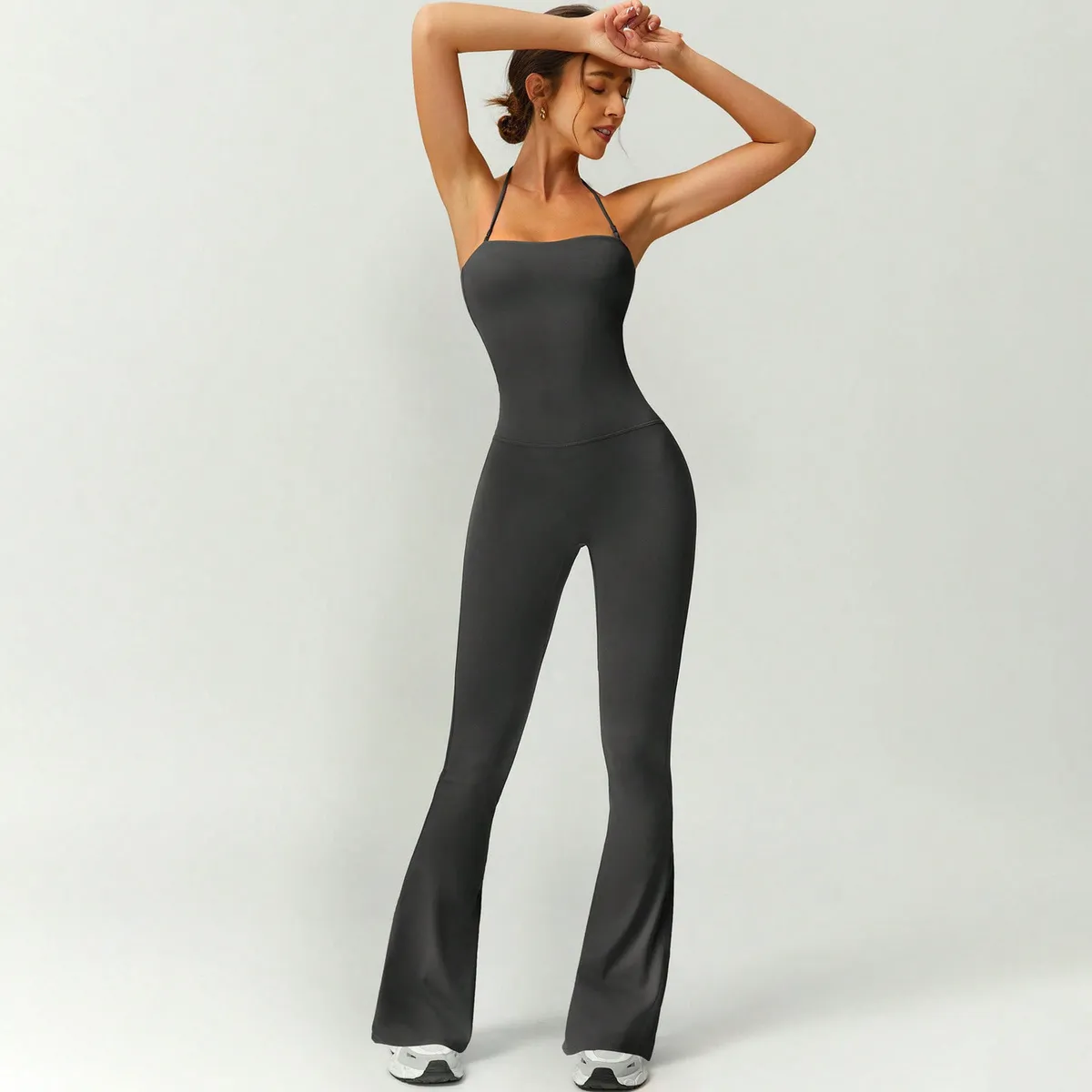 Women's Halter-Neck Slim-Fit Yoga Sports Jumpsuit Solid Color