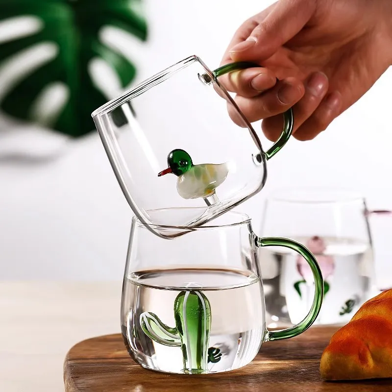 Fashion Creative 3D Cartoon Animal High Borosilicate Glass Cup with Handle