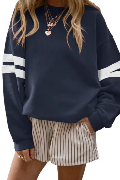 Autumn Winter Women Long-Sleeved Stripe Pullover Sweatshirt