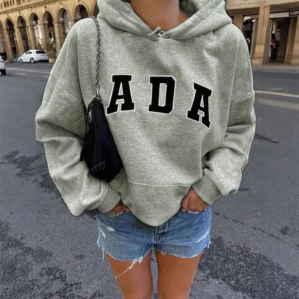 Casual Loose Women Ada Letter Printed Fleece Hoodie