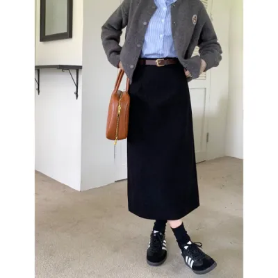 Women High Waist Retro Corduroy Straight Skirt