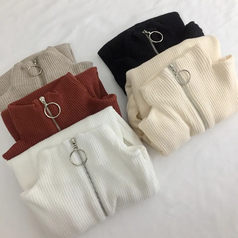 Women's Knitted Half-Turtleneck Zipper Pullover Sweater - Long Sleeve Slim Fit Autumn Winter