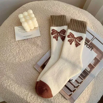 Women's Mid-Calf Terry Socks – Warm, Thick, Leisure Stripe Socks for Autumn Winter