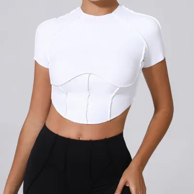 Women Yoga Quick-Drying Crop Top Short Sleeve
