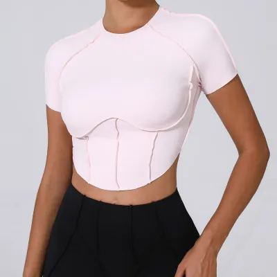 Women Yoga Quick-Drying Crop Top Short Sleeve