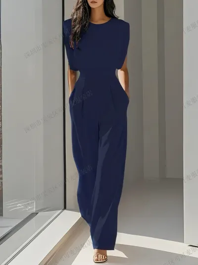 Elegant Women Fashion Solid Color High Waist Jumpsuits