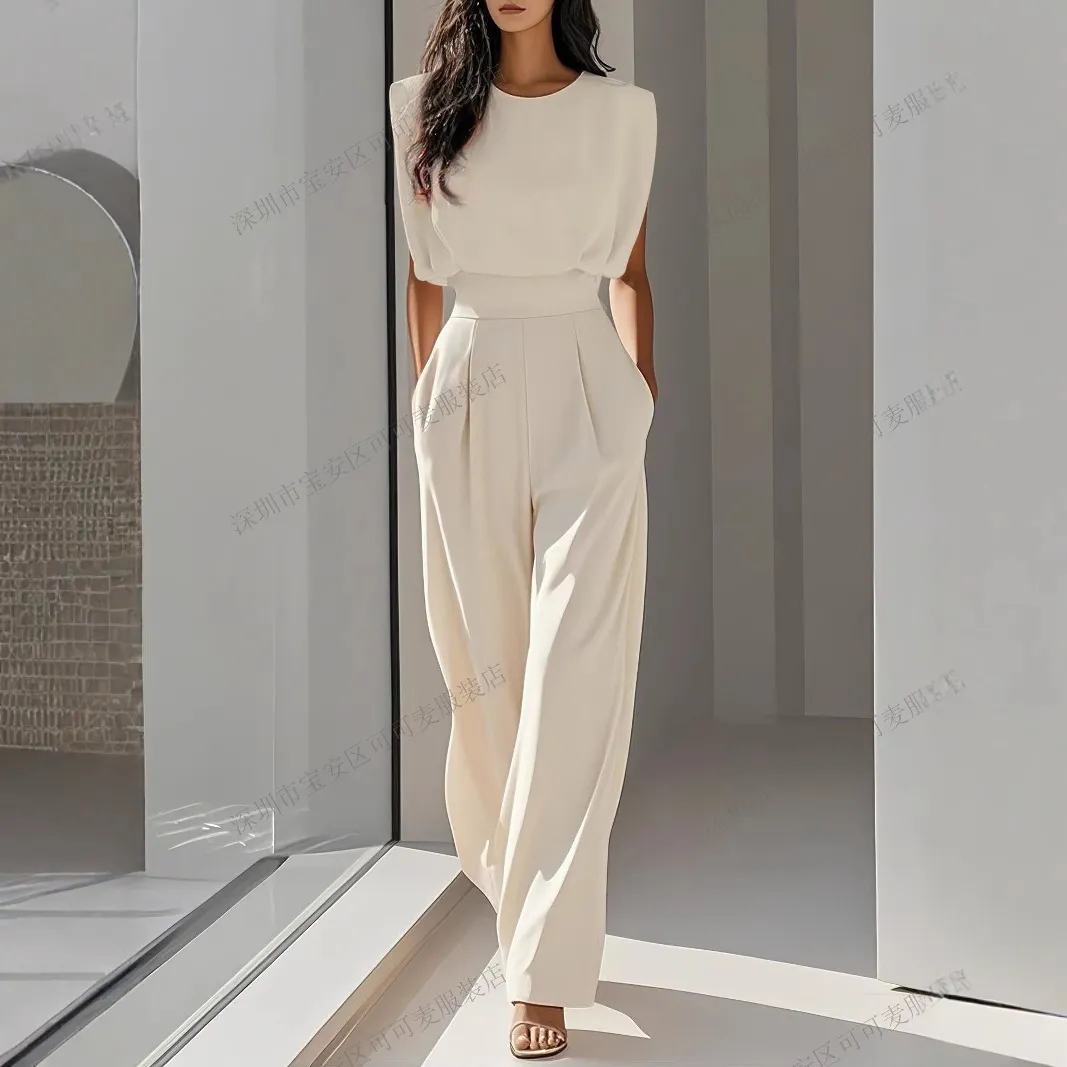 Elegant Women Fashion Solid Color High Waist Jumpsuits