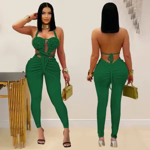 Fashion Women Sexy Solid Color Backless Neck Jumpsuit
