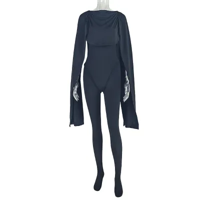 Women Solid Color Fashion Stitching Jumpsuits