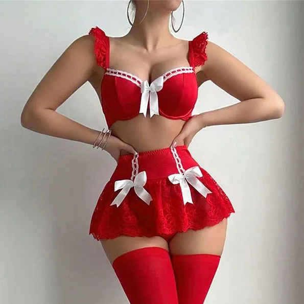 Women Fashion Lace Bowknot Sexy Lingerie Set