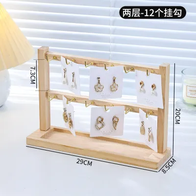 Fashion Simple Wooden With Hook Jewelry Display Storage Stand Four Layers