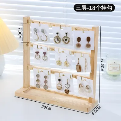 Fashion Simple Wooden With Hook Jewelry Display Storage Stand Four Layers