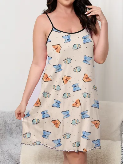 Women Casual Plus Size Printed Spaghetti Strap Pajamas