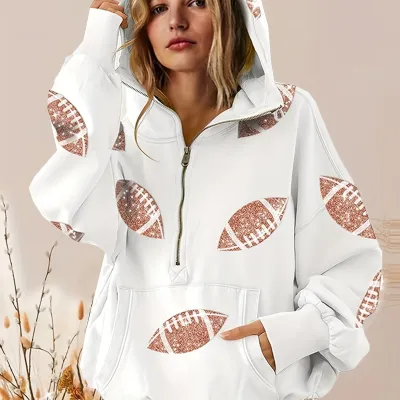 Women Fashion Print Zip-Up Hoodie Sleeveless Chenille