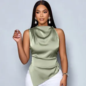 Women Asymmetric Sleeveless Blouse in Solid Color